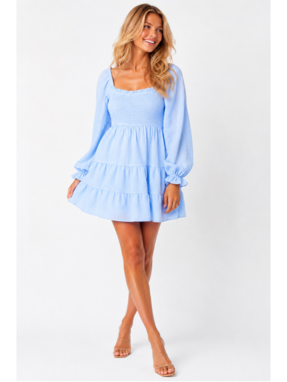 Allison and Kelly Smocked Babydoll Mini Dress Coquette Blue Feminine Romantic M